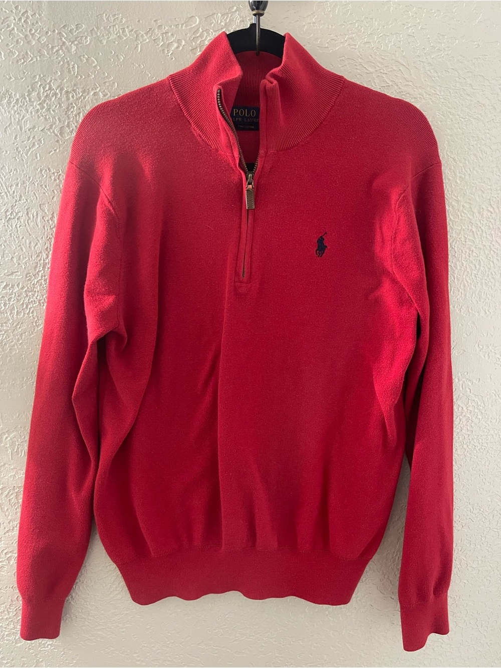 Polo by Ralph Lauren Men's Red Quarter-Zip Preppy Sweater Size Medium